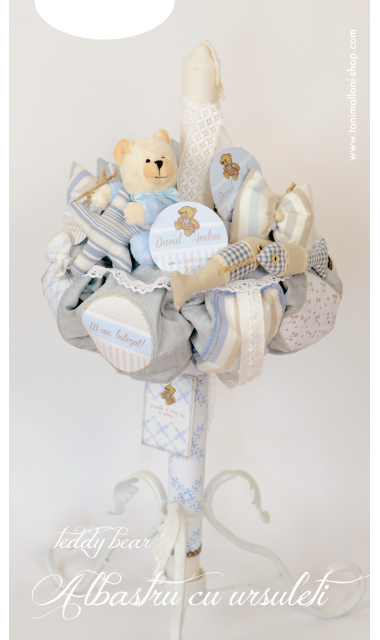 Lumanare de botez cu ursuleti pentru baietei, 65x4 cm, Teddy Bear Love  3